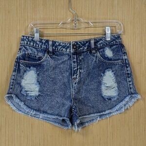 Tinseltown Denim Shorts Junior's 6‎ Distressed Acid Wash High Rise Cutoff